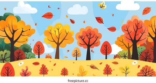 Autumn Forest Illustration with Falling Leaves