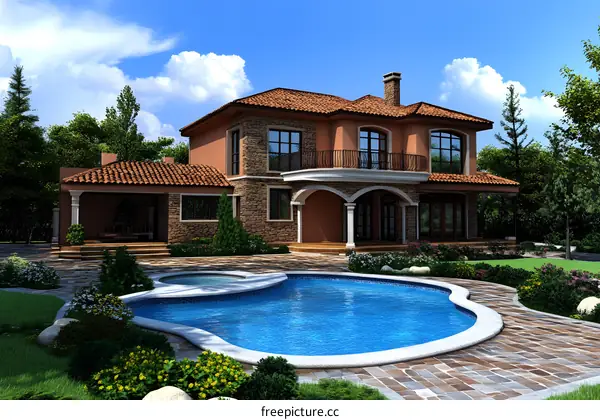 Luxury Home with Swimming Pool and Landscaping