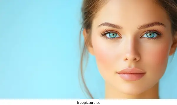 Beautiful Woman Portrait with Light Blue Eyes