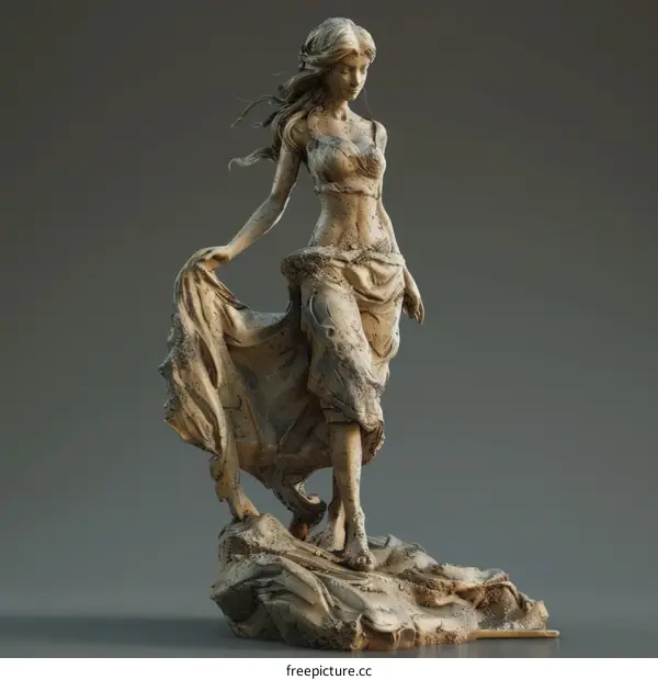 Stone Statue of a Woman with a Flowing Dress