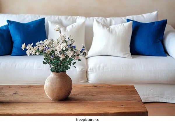 Cozy Living Room Decor with White Sofa and Vase