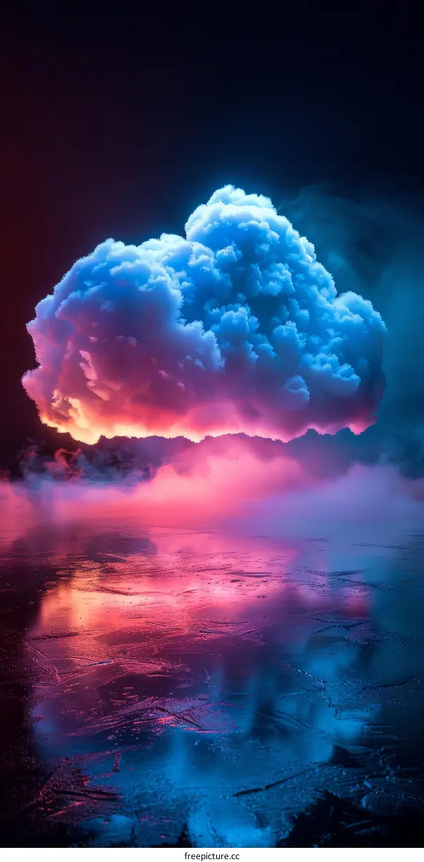 Fantasy Landscape with a Colorful Cloud above the Lake