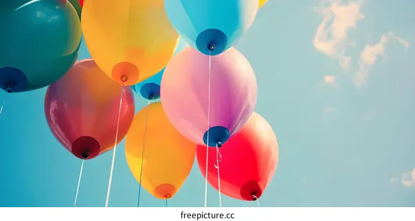 Colorful Balloons Floating in Blue Sky