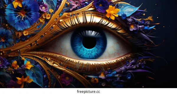 Mesmerizing Blue Eye with Golden Floral Embellishment