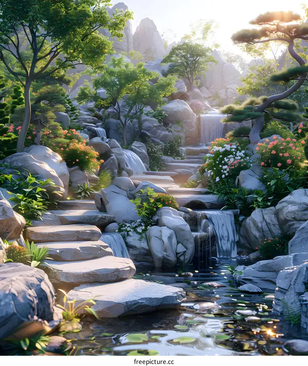 A babbling brook in an enchanted forest