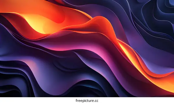 Colorful abstract 3D rendering of a wavy surface with smooth hills and a glowing light source