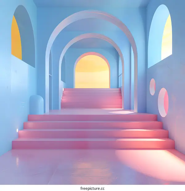 pastel color simple 3d render staircase