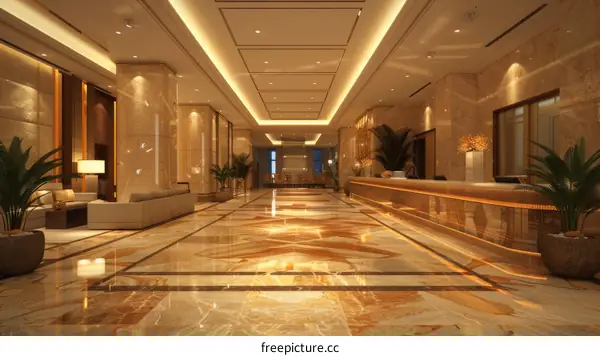Luxury Hotel Lobby Interior Design Illustration