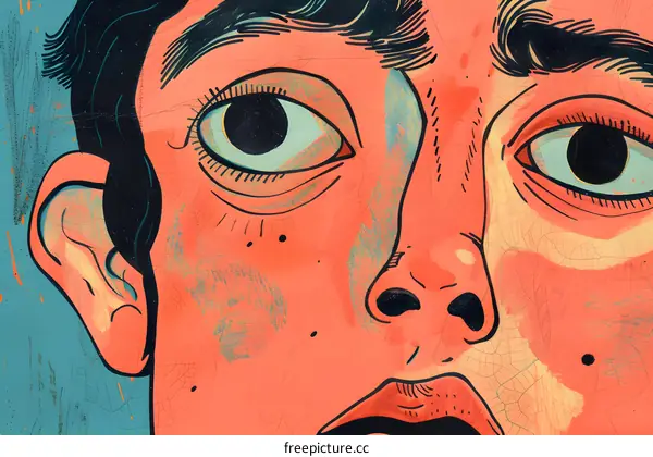 Close Up Illustration of a Man with Big Eyes