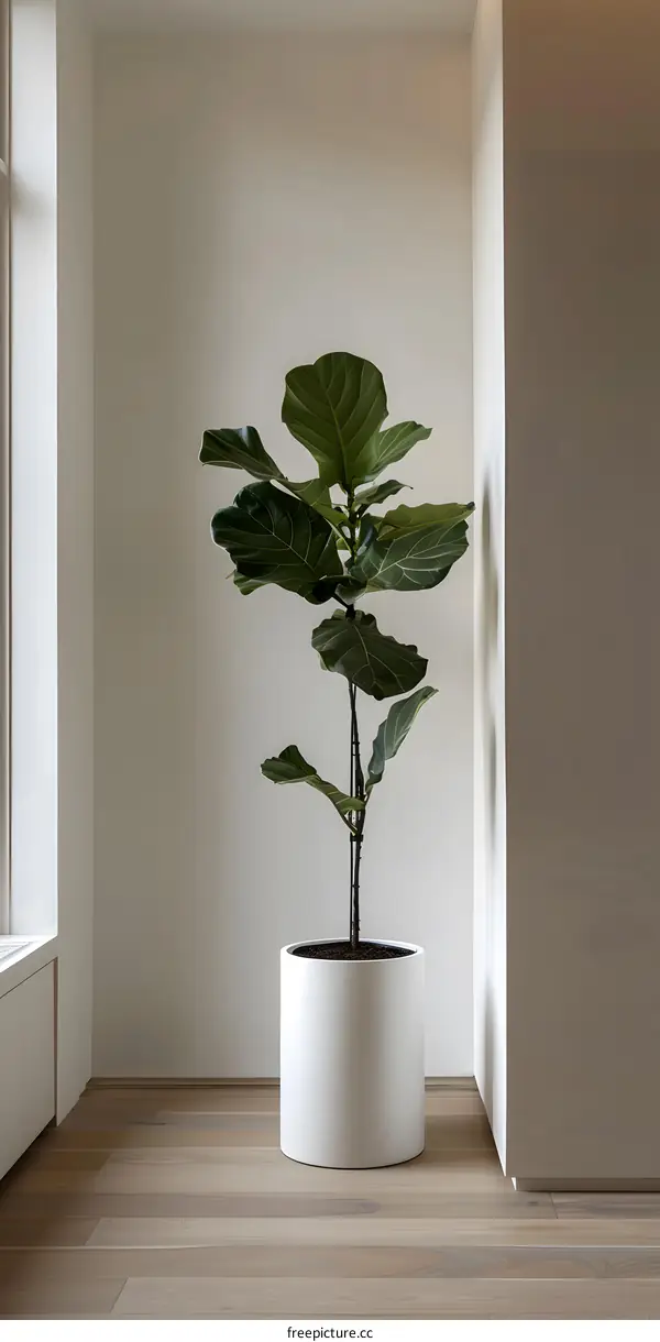 Fiddle Leaf Fig Plant In White Pot Minimalist Interior Design