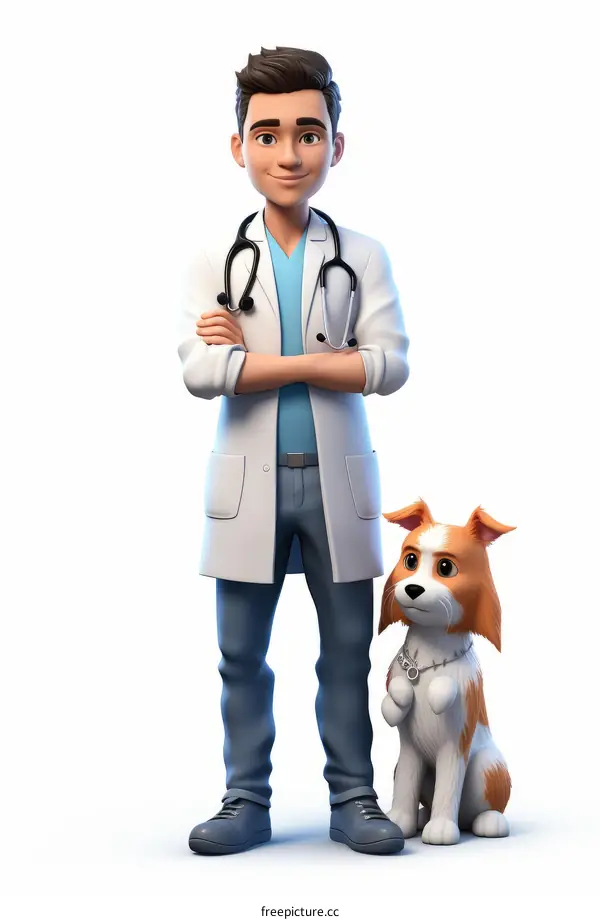 A veterinarian and a dog