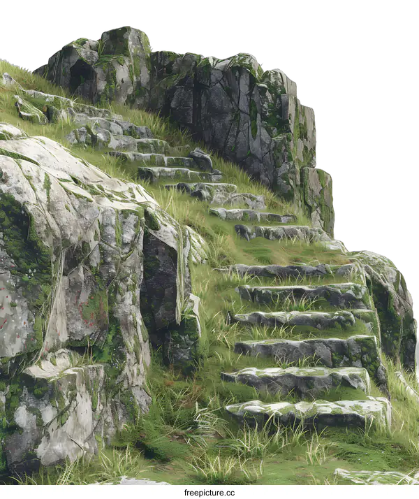[Transparent Background PNG]Stone Stairs Leading Up A Cliff