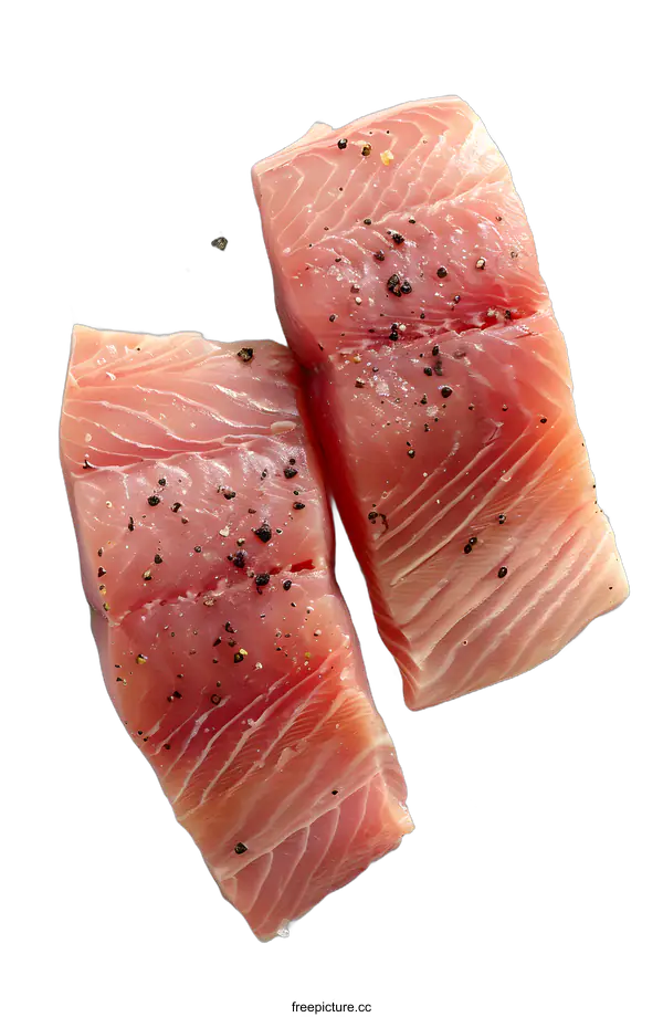 [Transparent Background PNG]Two Raw Fish Fillets Seasoned with Salt and Pepper