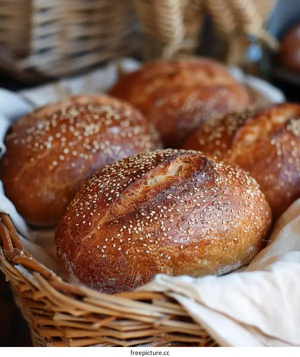 Loaf of bread with sesame seeds in a basket