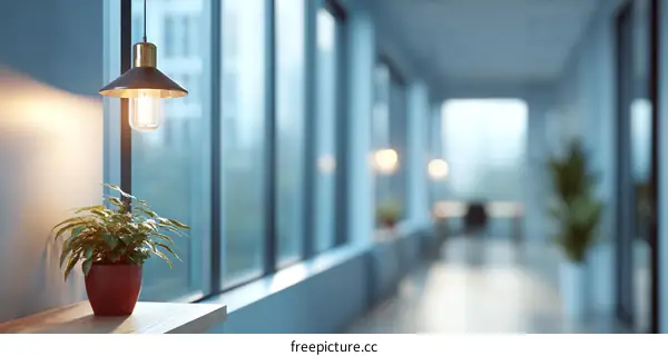 Modern Office Corridor with Warm Lighting