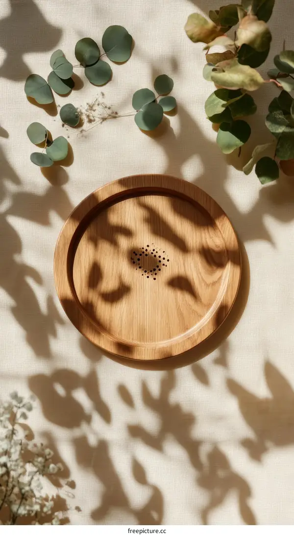 Wooden Round Tray with Natural Design