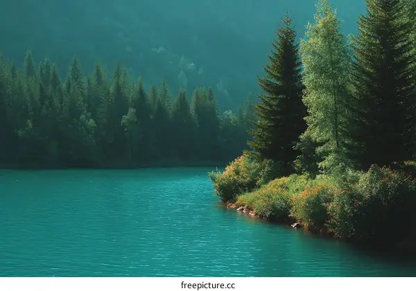 Serene Lakeside Scenery with Lush Forest