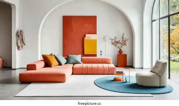 Modern Living Room with Colorful Accent Walls