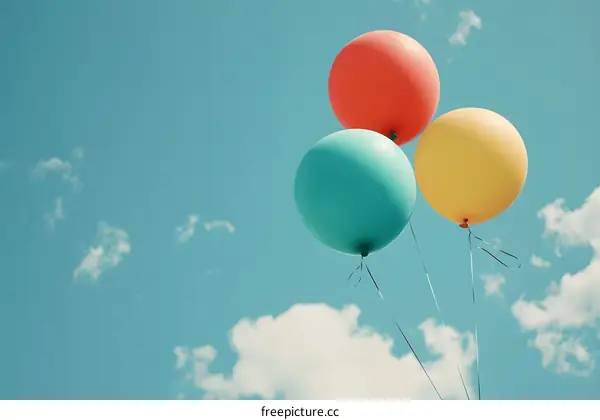 Three Balloons Floating in the Blue Sky