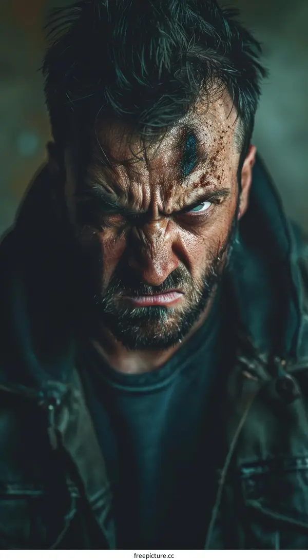 Close Up Portrait of a Caucasian Man with Intense Expression