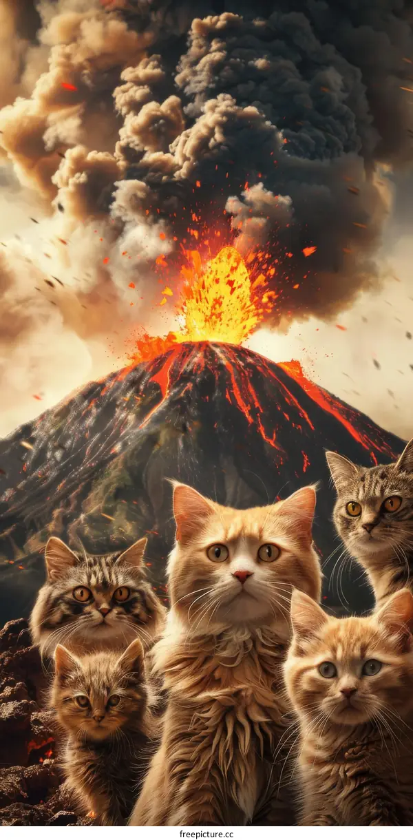 Cats Encountering Volcanic Eruption