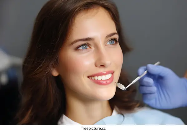 Smiling Woman Receiving Dental Exam