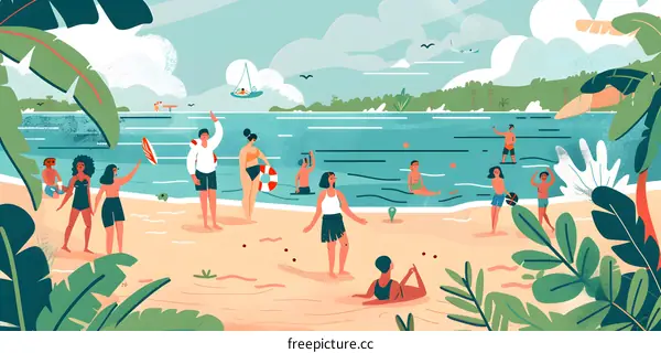 Summer Beach Scene With People