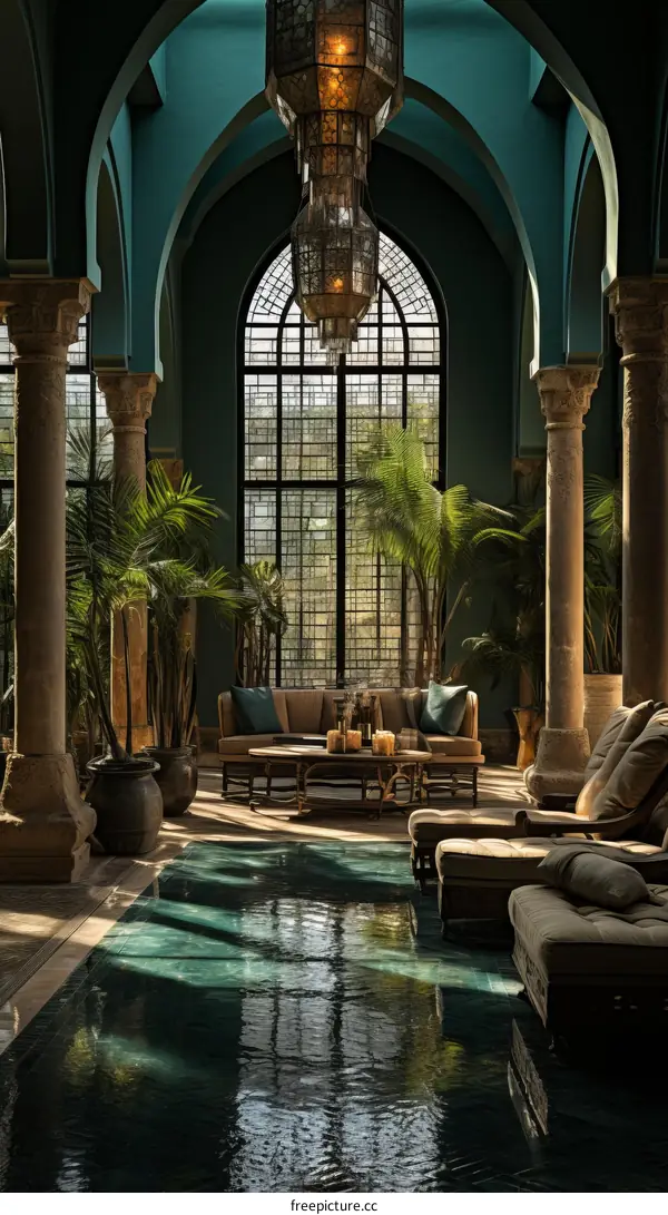 Elegant Moroccan Oasis Living Room With Pool