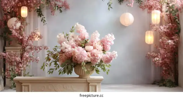 Elegant Pink Floral Arrangement in a Light Pastel Setting