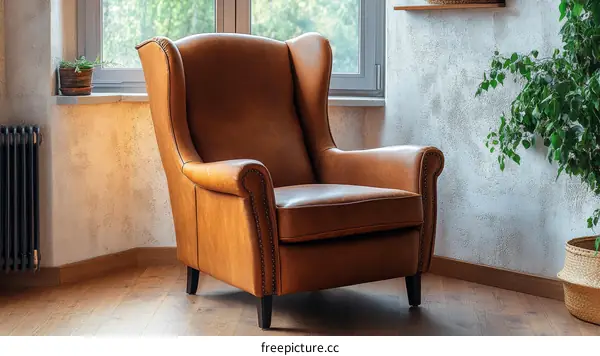 Cozy Leather Wingback Chair in a Modern Room