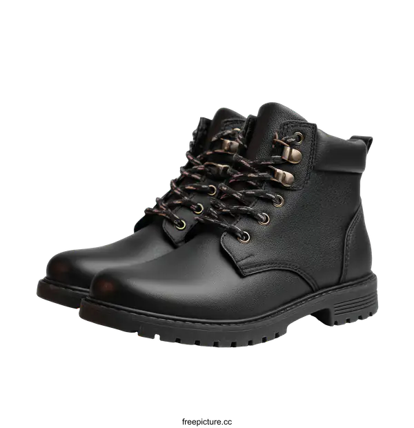 [Transparent Background PNG]Stylish Black Leather Hiking Boots