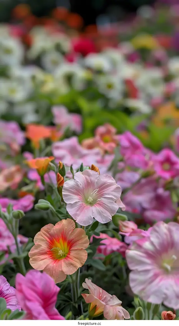 Close Up Of Pink And Peach Petunias In Bloom