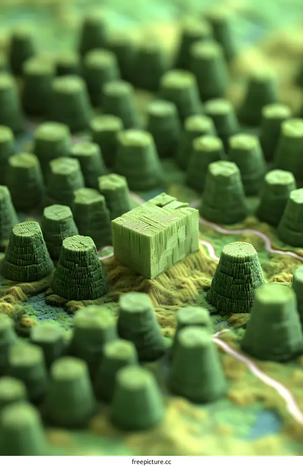 Abstract Green 3D Structure with Lines and Geometric Shapes