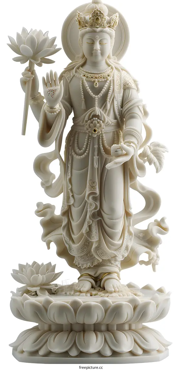 White Avalokiteshvara Bodhisattva holding lotus flower and willow branch