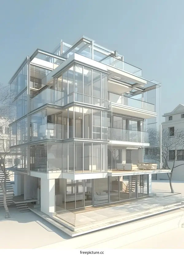 Modern Glass House Architectural Design Render