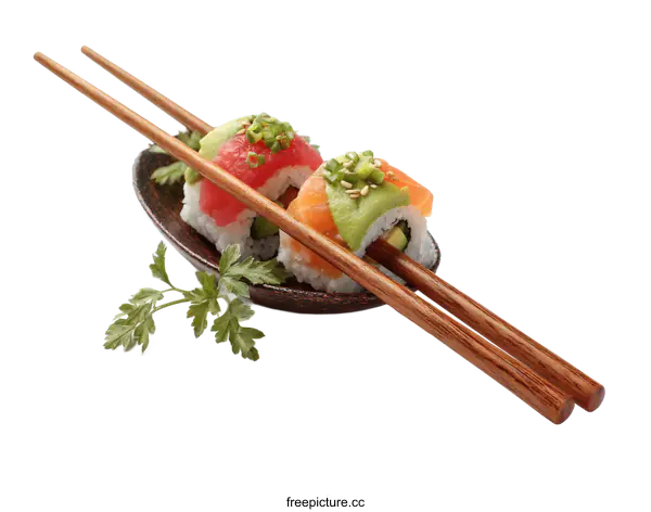 [Transparent Background PNG]Delicious Sushi Rolls with Chopsticks
