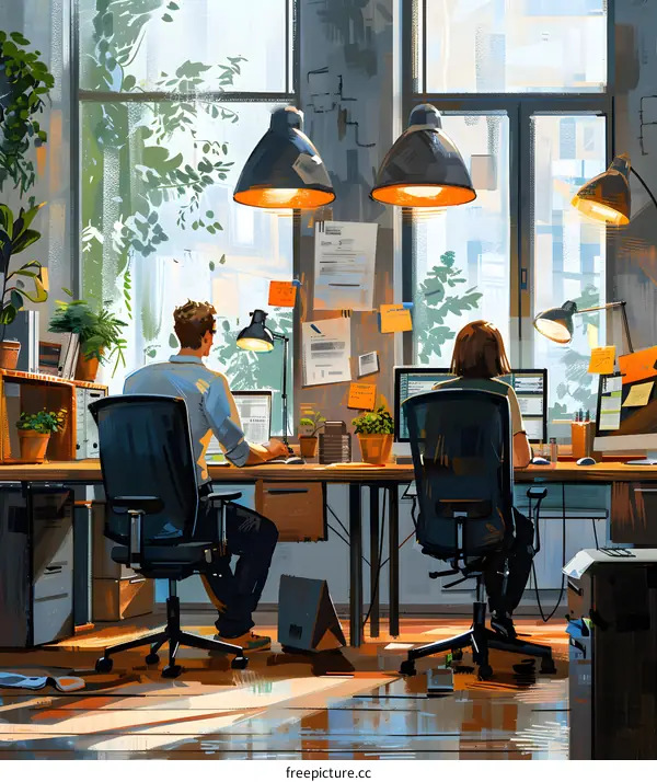 Two business people working in an office
