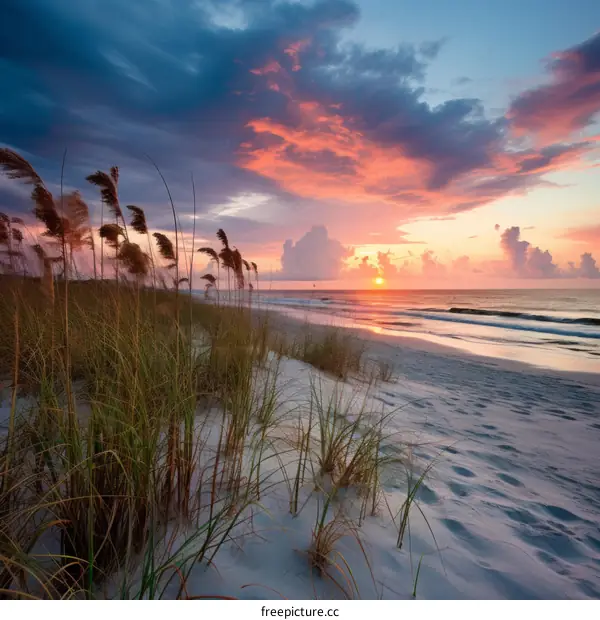 Beach sunrise over the dunes
