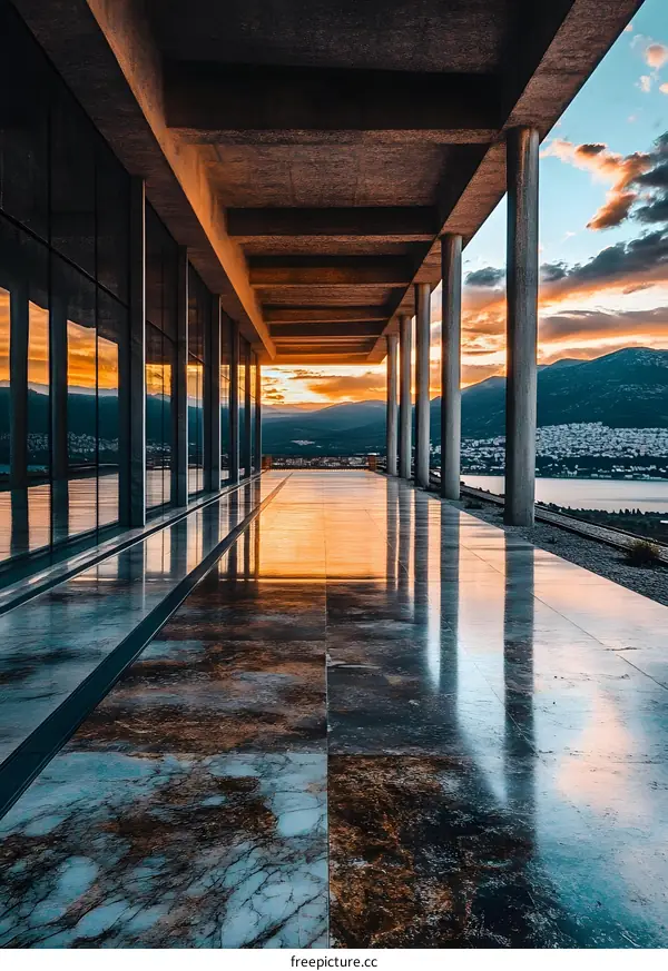 Modern Building Architecture with Glass Walls and Columns