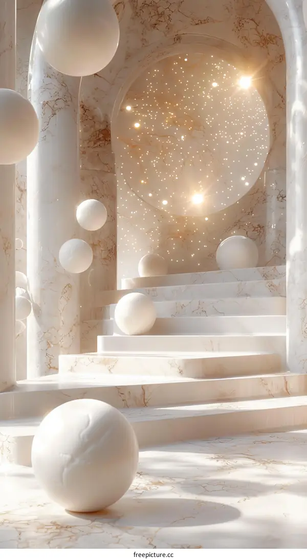 Elegant Marble Stairway with Hanging Balls