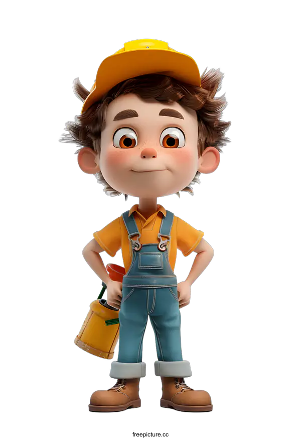 [Transparent Background PNG]Cute little boy in work clothes
