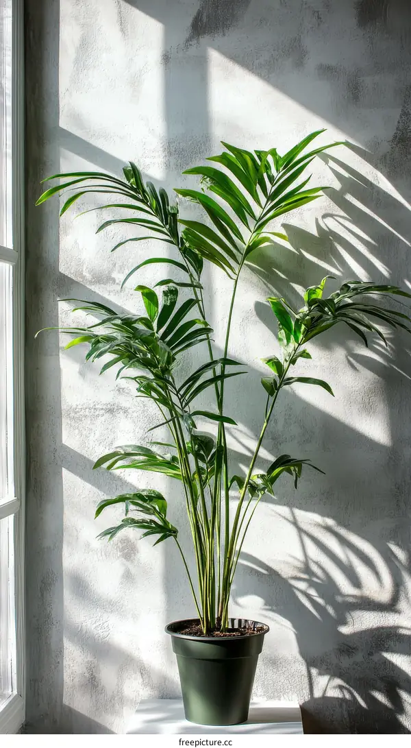 Sunlight Illuminates Indoor Houseplant