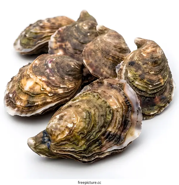 Group of fresh oysters on white background