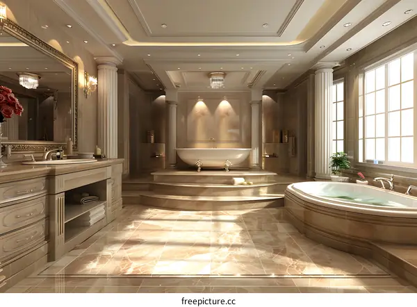 Elegant Marble Bathroom with Bathtub and Shower