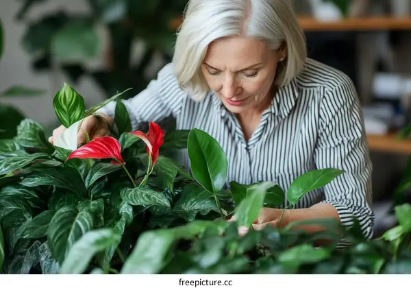Woman Caring for Houseplants Indoor