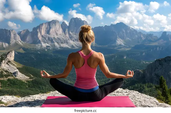 Woman Practicing Yoga in Mountains