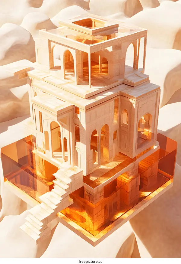 Architectural Model of a Building in a Desert Setting