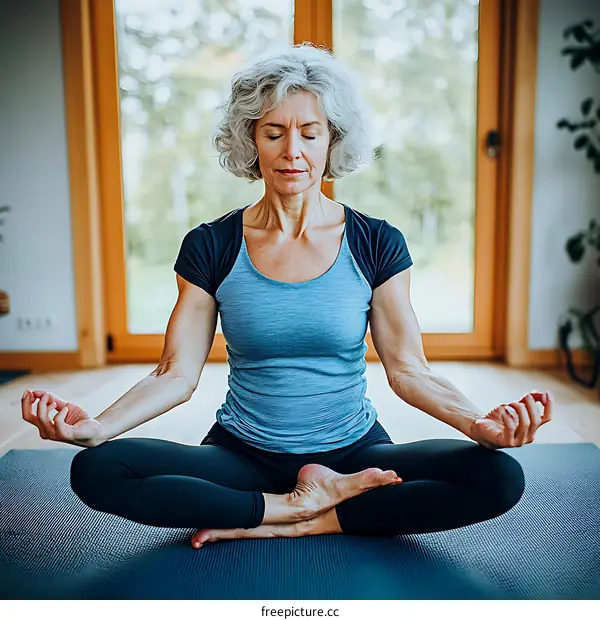Senior Woman Practicing Meditation Yoga