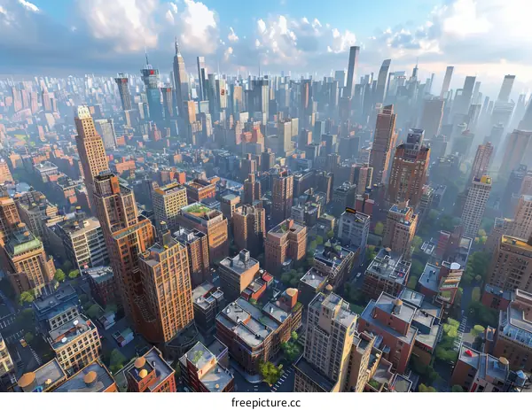 Aerial View of a Modern City Skyline