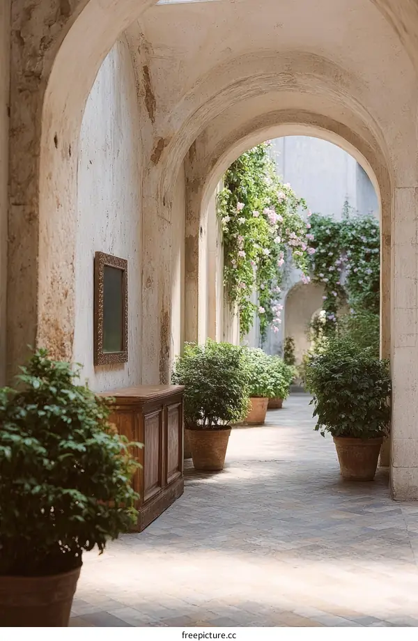 Elegant Courtyard Passageway with Lush Plants